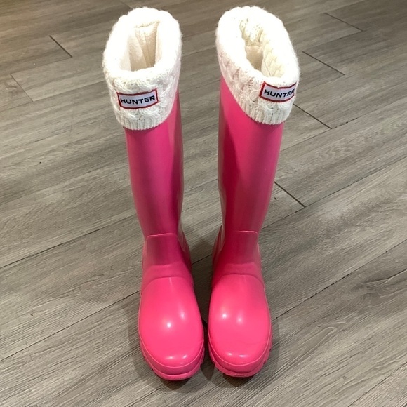 Hunter Glossy Pink Tall Barbie Core Rainboots with Liners size 5 - Picture 1 of 10